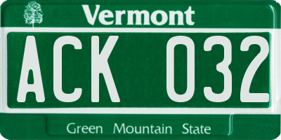 VT license plate ACK032