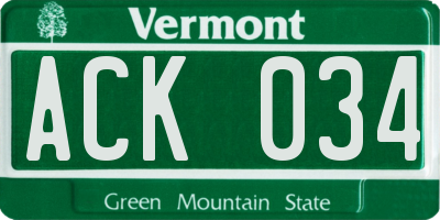 VT license plate ACK034