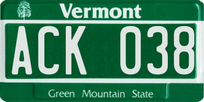 VT license plate ACK038