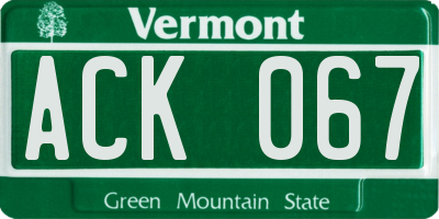 VT license plate ACK067