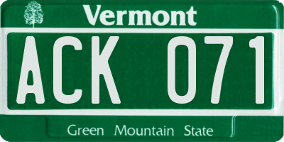 VT license plate ACK071