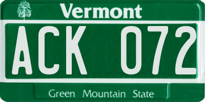 VT license plate ACK072
