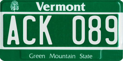 VT license plate ACK089