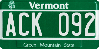 VT license plate ACK092