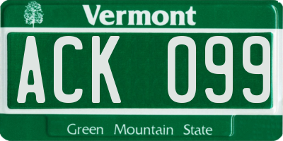VT license plate ACK099
