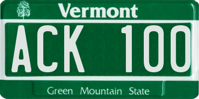 VT license plate ACK100