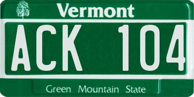 VT license plate ACK104