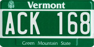 VT license plate ACK168