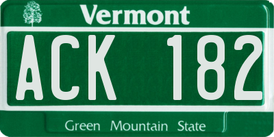 VT license plate ACK182