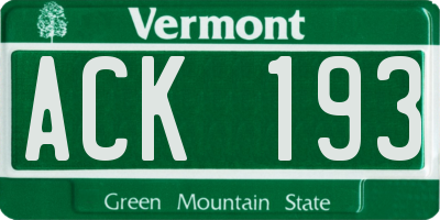 VT license plate ACK193