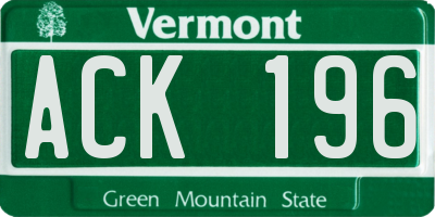 VT license plate ACK196