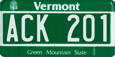 VT license plate ACK201