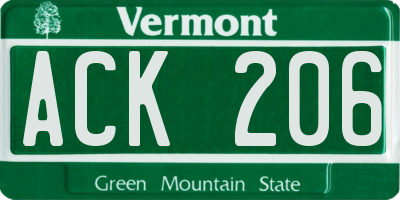 VT license plate ACK206