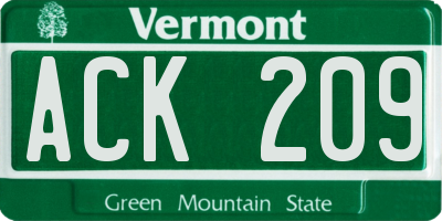 VT license plate ACK209