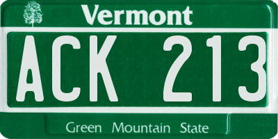 VT license plate ACK213