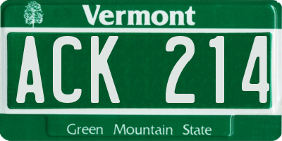 VT license plate ACK214