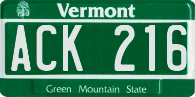 VT license plate ACK216