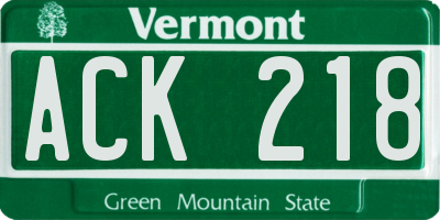VT license plate ACK218