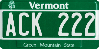 VT license plate ACK222