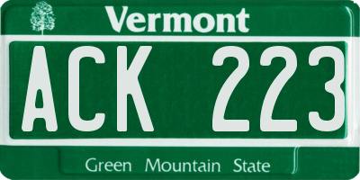 VT license plate ACK223