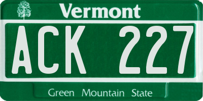 VT license plate ACK227