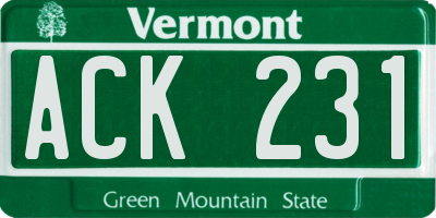 VT license plate ACK231