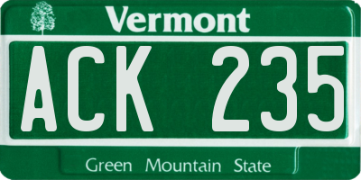 VT license plate ACK235
