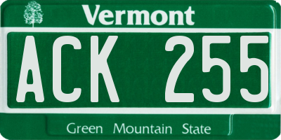 VT license plate ACK255