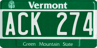 VT license plate ACK274