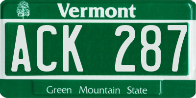VT license plate ACK287