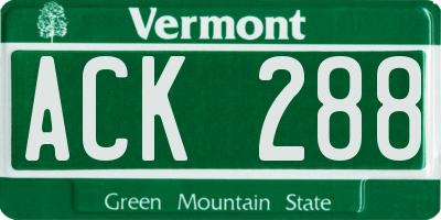 VT license plate ACK288