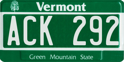 VT license plate ACK292