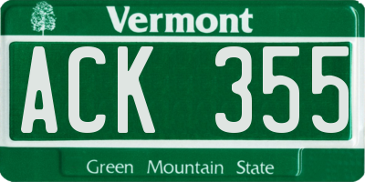 VT license plate ACK355