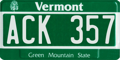 VT license plate ACK357