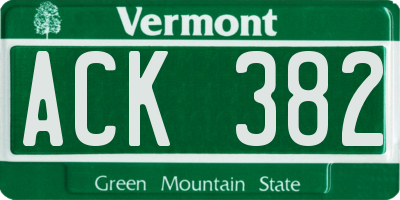 VT license plate ACK382