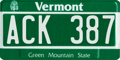 VT license plate ACK387