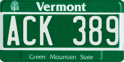 VT license plate ACK389