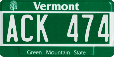 VT license plate ACK474