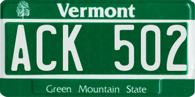 VT license plate ACK502