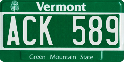 VT license plate ACK589