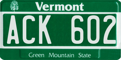 VT license plate ACK602