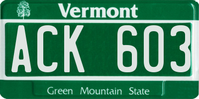 VT license plate ACK603