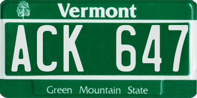 VT license plate ACK647