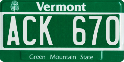 VT license plate ACK670