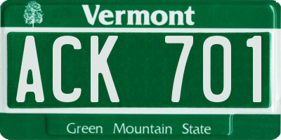 VT license plate ACK701