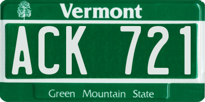 VT license plate ACK721