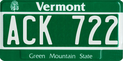 VT license plate ACK722