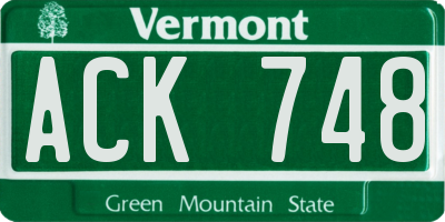 VT license plate ACK748