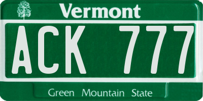 VT license plate ACK777