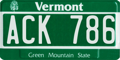VT license plate ACK786
